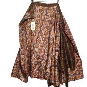 WEVEZ Silk Wrap Skirt Whimseygoth Reversible wine cream gold green purple XL NWT